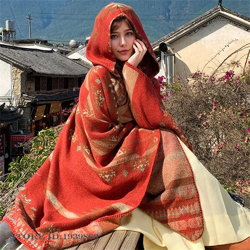 Woven Scarf Blanket - شال بغطاء رأس دافئ، عباءة سياحية