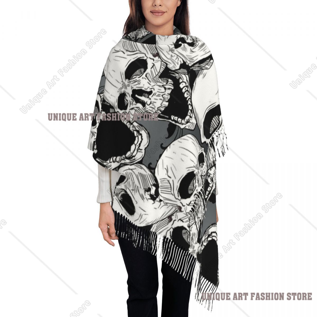 Pashmina Wrap Large - المرأة شرابة وشاح الموت الجمجمة القوطية